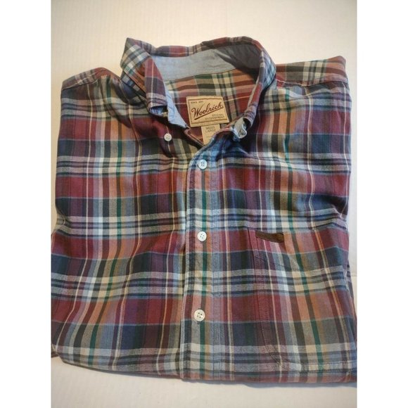 Woolrich Other - Woolrich Short Sleeve Button-Front Shirt Large Multi-Color Plaid Red Blue